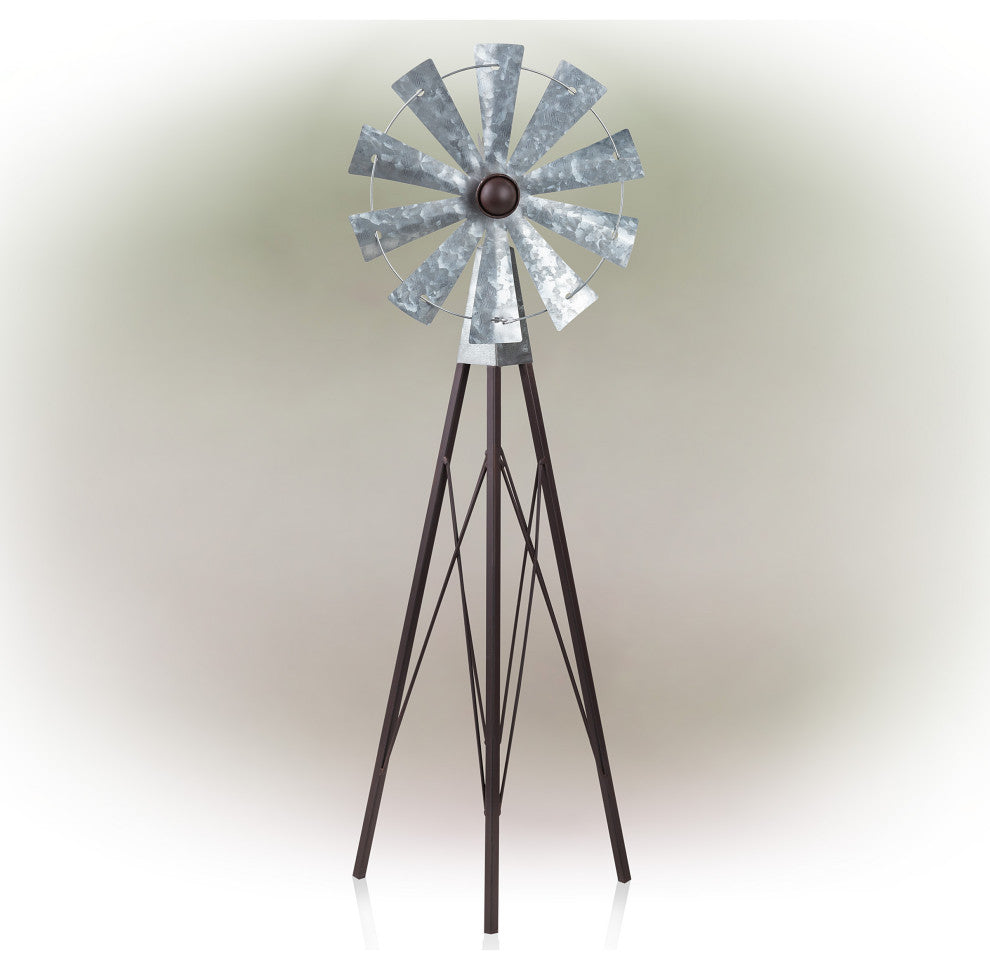Rustic Bronze and Silver Metal Mini Windmill