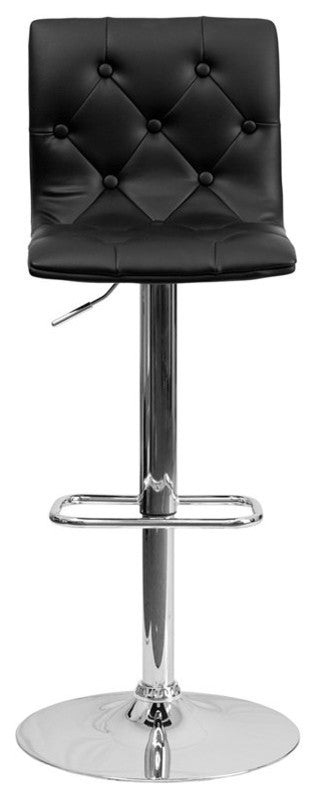 Estella Abby Mid-Back Tufted Black Vinyl Adjustable Barstool, Swivel
