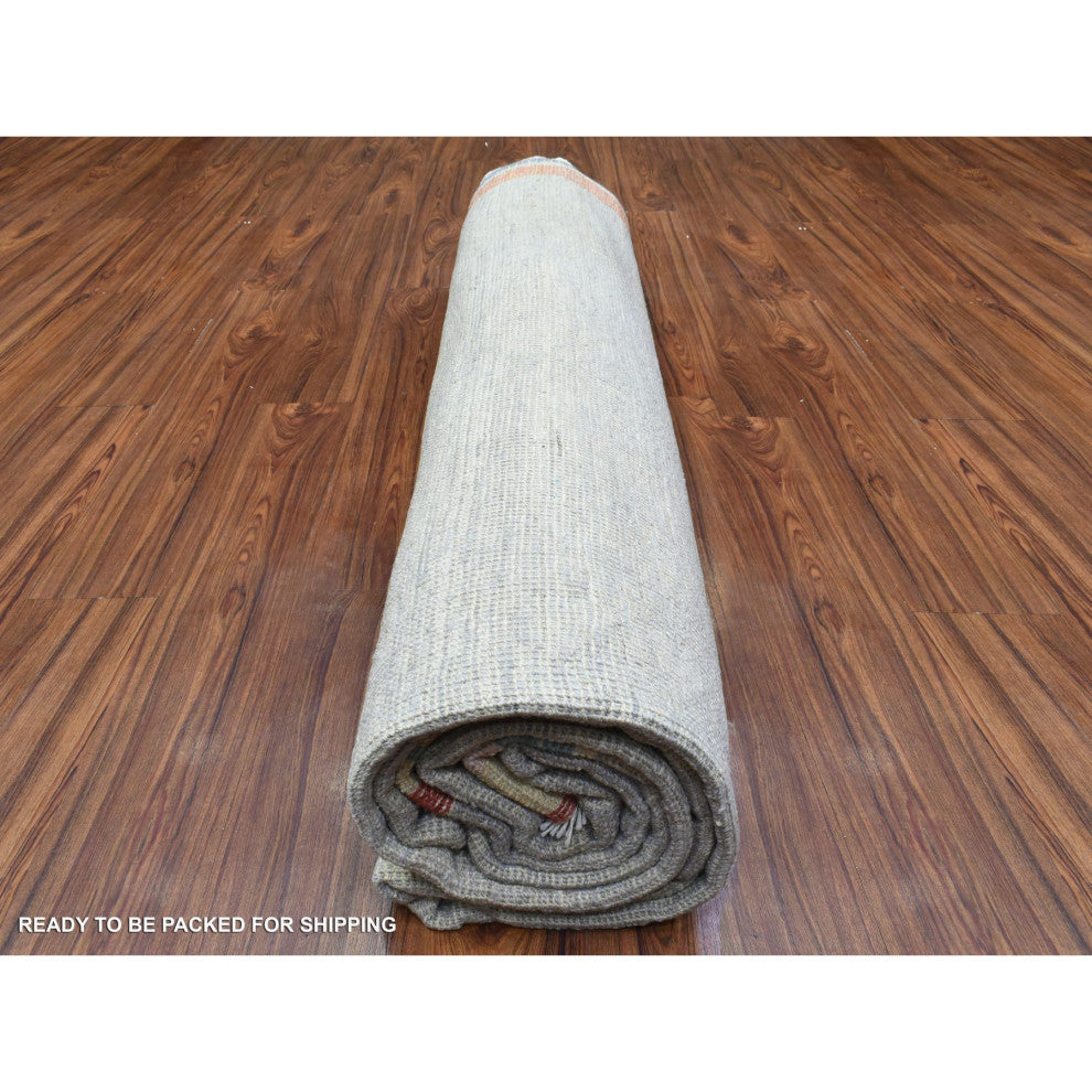 Light Gray, Soft Wool Hand Knotted, Boujaad Moroccan Berber Rug, 8'6"x11'7"
