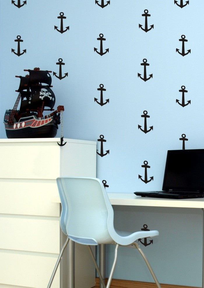 Anchor Pattern Wall Decal, 4", Turquoise
