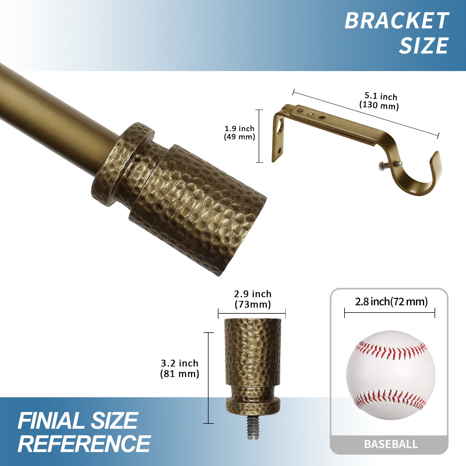 1" Diameter Fossetta Curtain Rod, 48"-84", Renaissance Gold