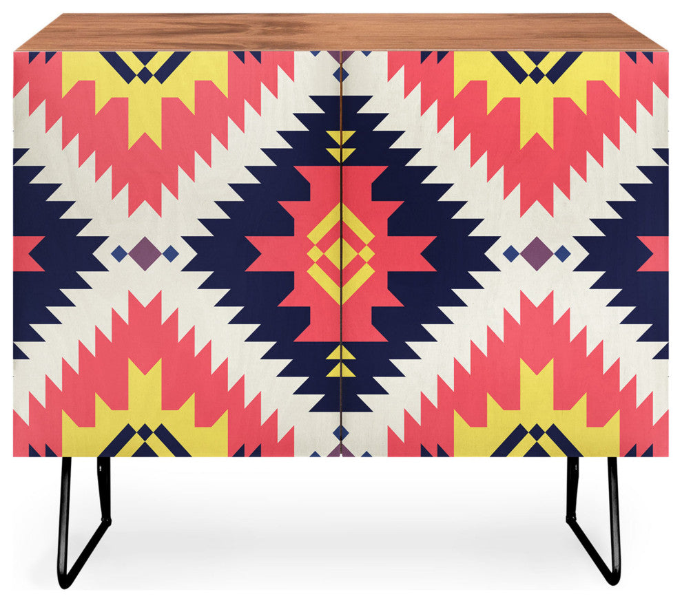 Deny Designs NavNa Credenza, Walnut, Black Steel legs