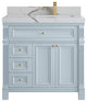 Paris 36" Right Offset Bathroom Vanity, Blue Heather 2" Calacatta Gold