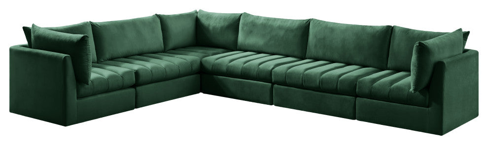 Jacob Velvet Upholstered 6-Piece L-Shaped Modular Sectional, Green