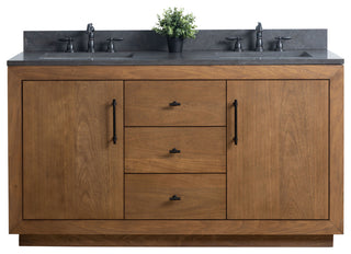Vanity Art Bathroom Vanity With Sink, Tan, 60" Double, Black Limestone Top