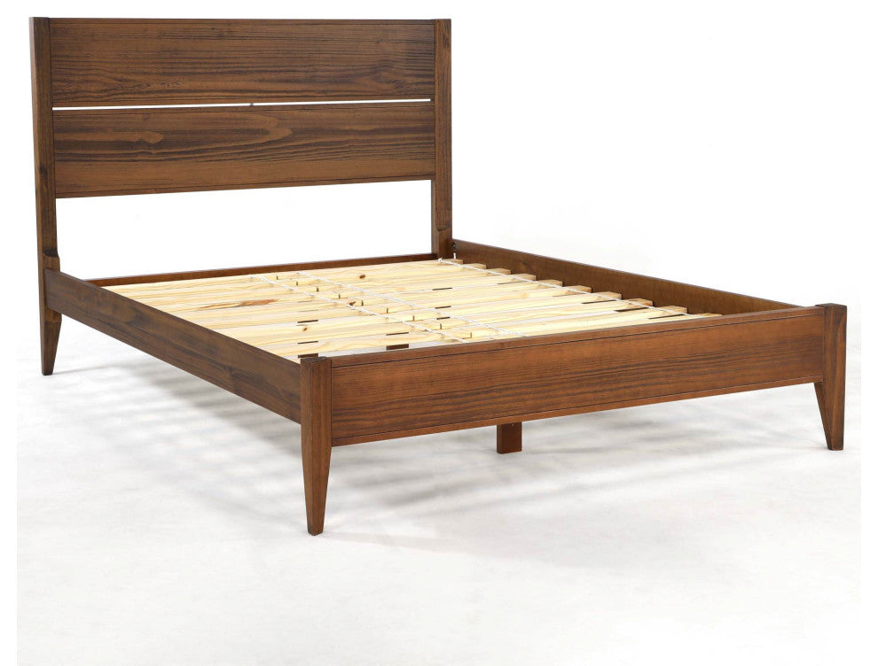 Grain Wood Furniture Mid Century Solid Wood Platform Bed, Brushed Walnut, Full