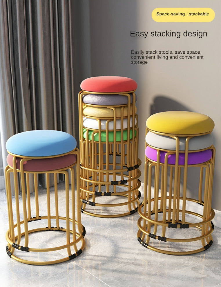 Nordic Suede and Leather Stacked Dining Round Stool, Gray, Leather