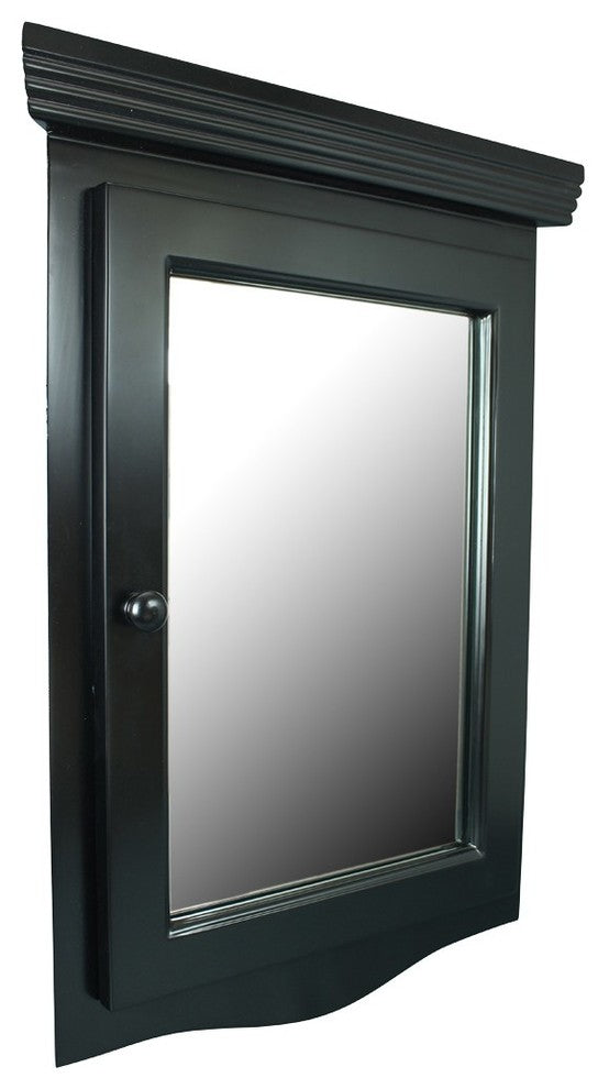 Black Bathroom Wall Mount Corner Medicine Cabinet  Solid Wood Recessed Mirror