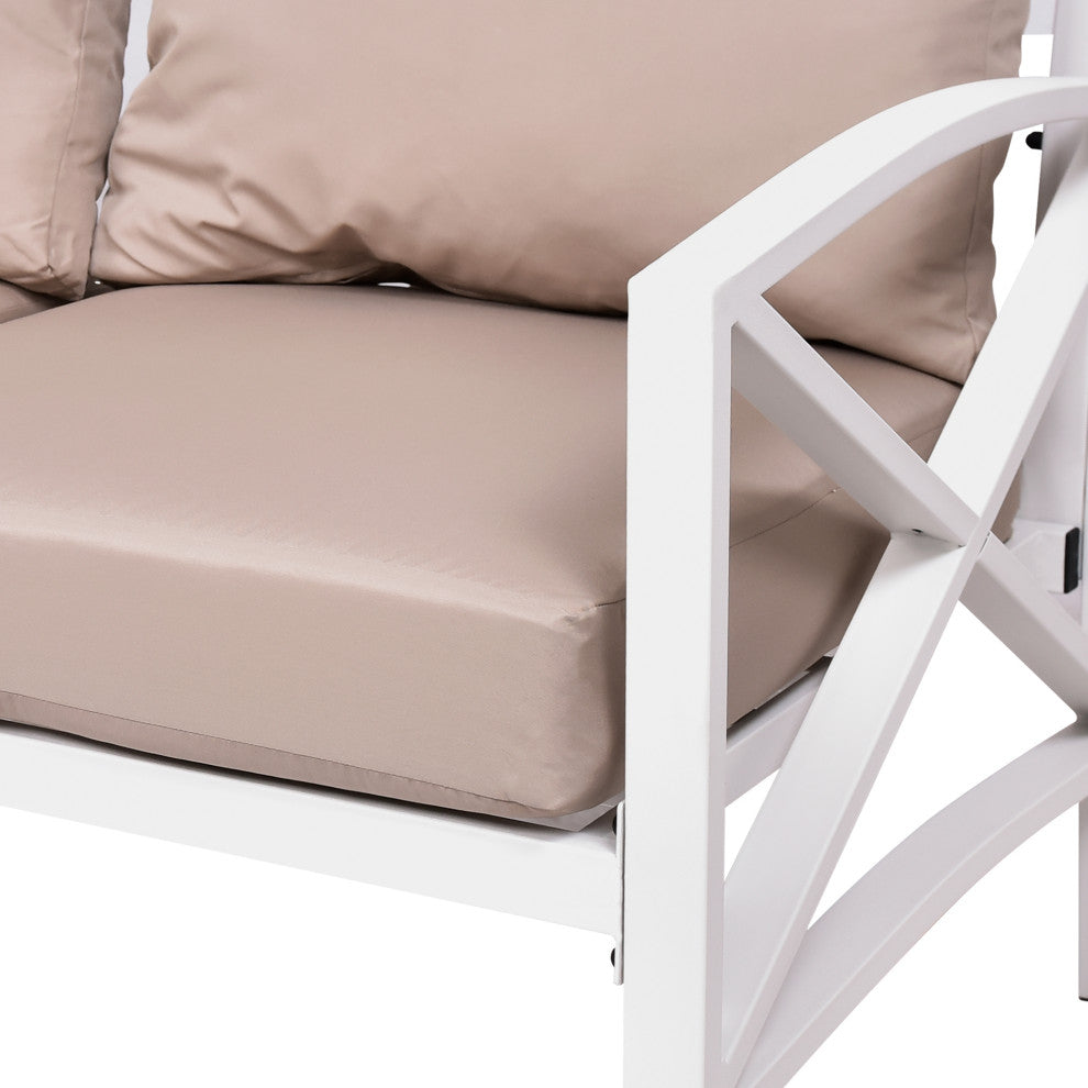 2 pieces Outdoor Patio Metal Armchair Seat With Cushions, Khaki