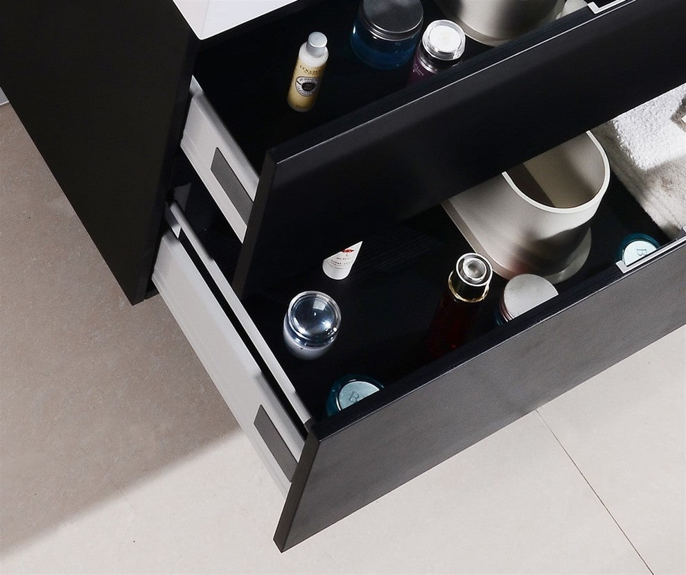 Bliss 72" Double  Sink Black Wall Mount Modern Bathroom Vanity