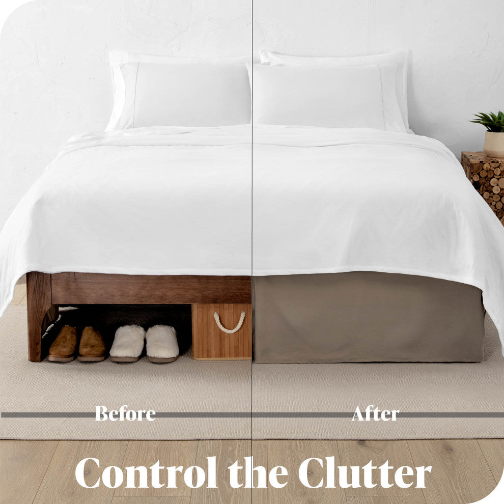 Bare Home Microfiber Bed Skirt , 15" Drop Length, Taupe, Full