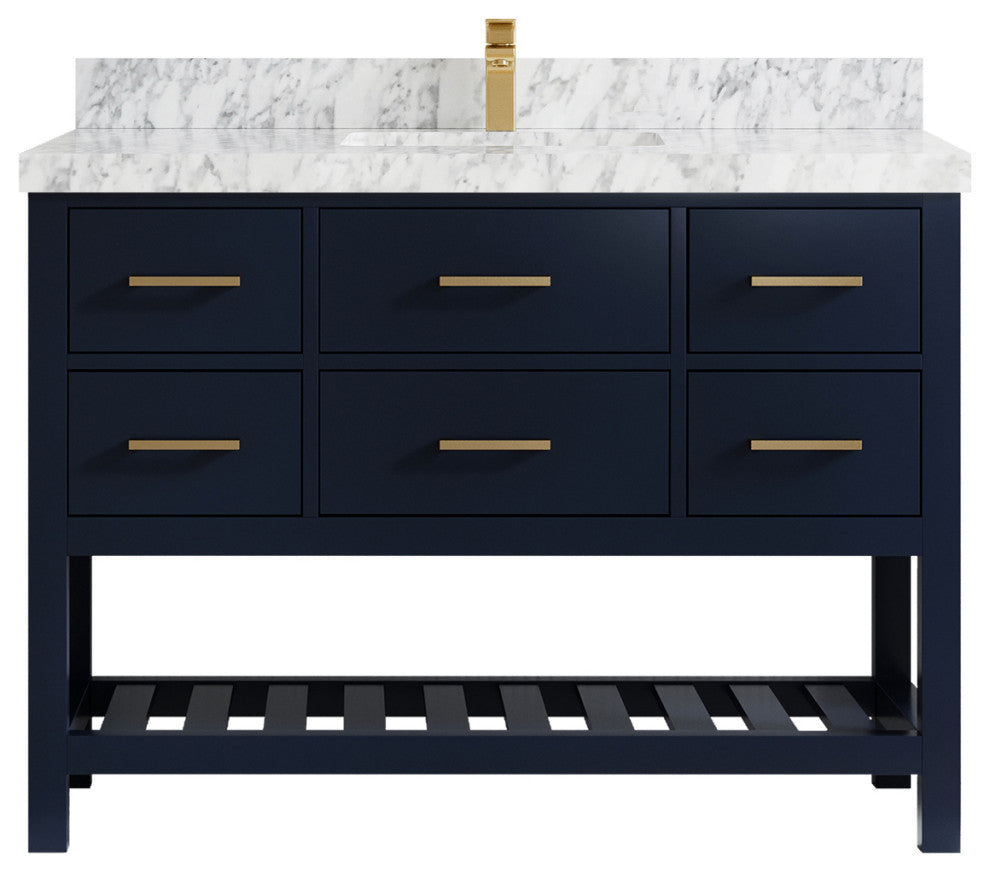 Parker 48 Single Sink Bath Vanity in Navy Blue  2" Carrara Marble