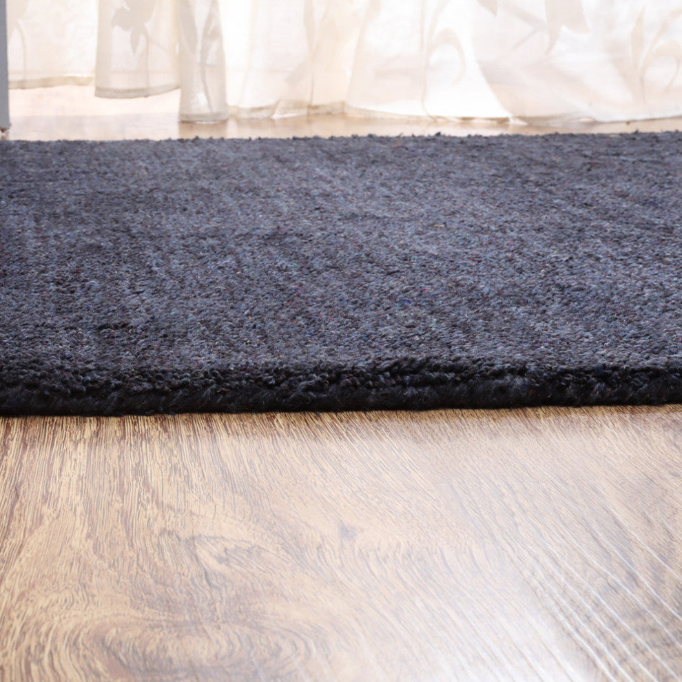 HAND KNOTTED LOOM SILK ECO-FRIENDLY AREA RUGS-Dark Blue Color,Solid Design, [Runner] 2'8"x8'