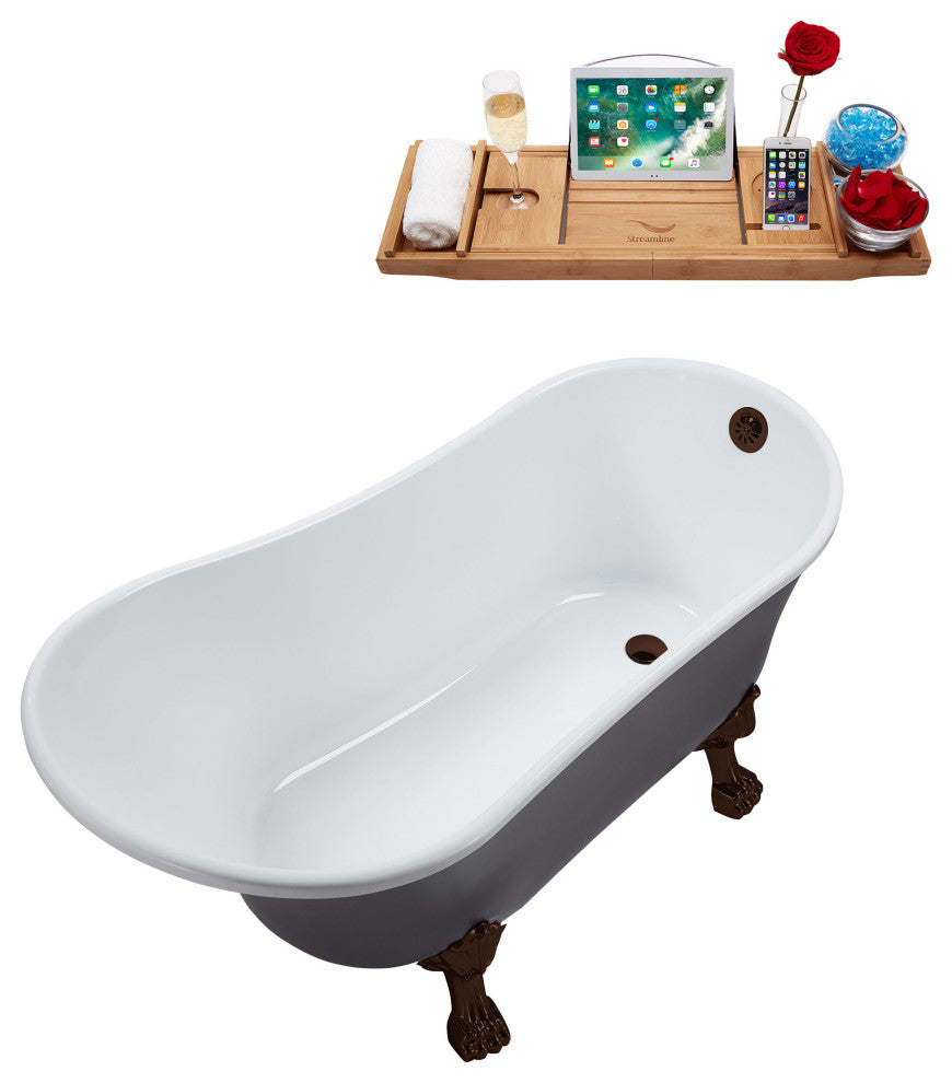 55" Streamline N355ORB-ORB Clawfoot Tub and Tray With External Drain