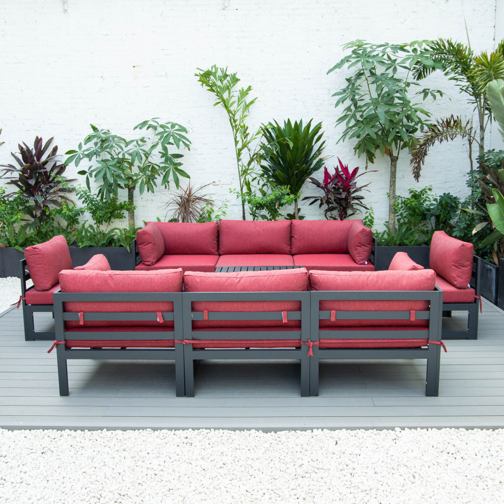 Chelsea 9-Piece Outdoor Patio Sectional With Coffee Table Set, Red