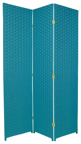 6' Tall Woven Fiber Room Divider, Special Edition, Turquoise Blue, 3 Panel