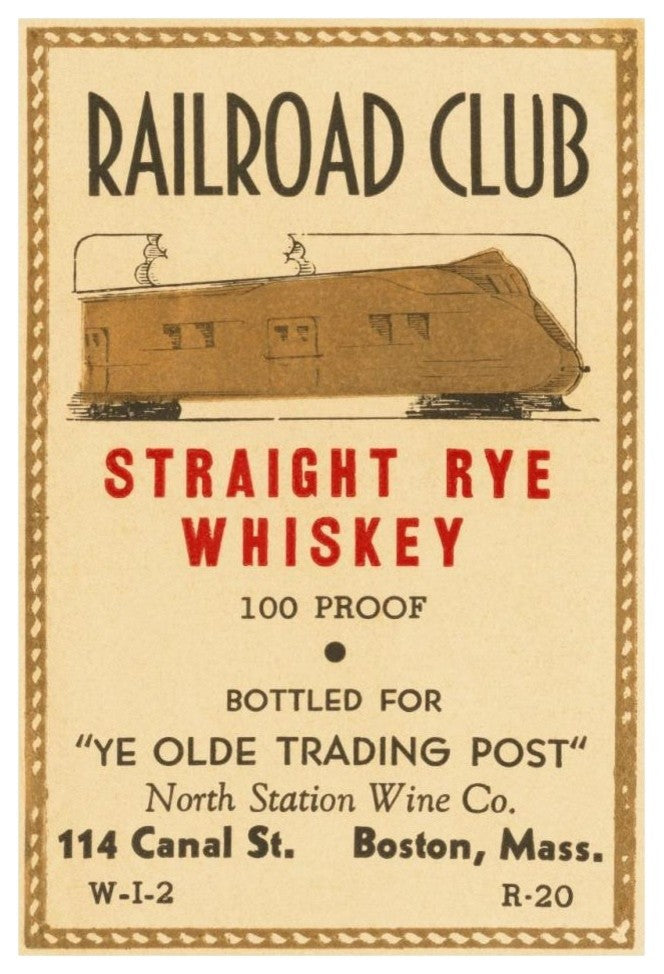 "Railroad Club Straight Rye Whiskey" Print by Vintage Booze Labels, 22"x32"