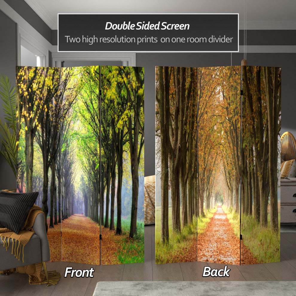 6' Tall Double Sided Autumn Footpath Canvas Room Divider