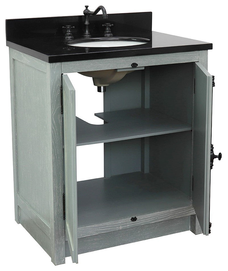 30" Single Vanity, Gray Ash, Black Galaxy Top, Oval Sink