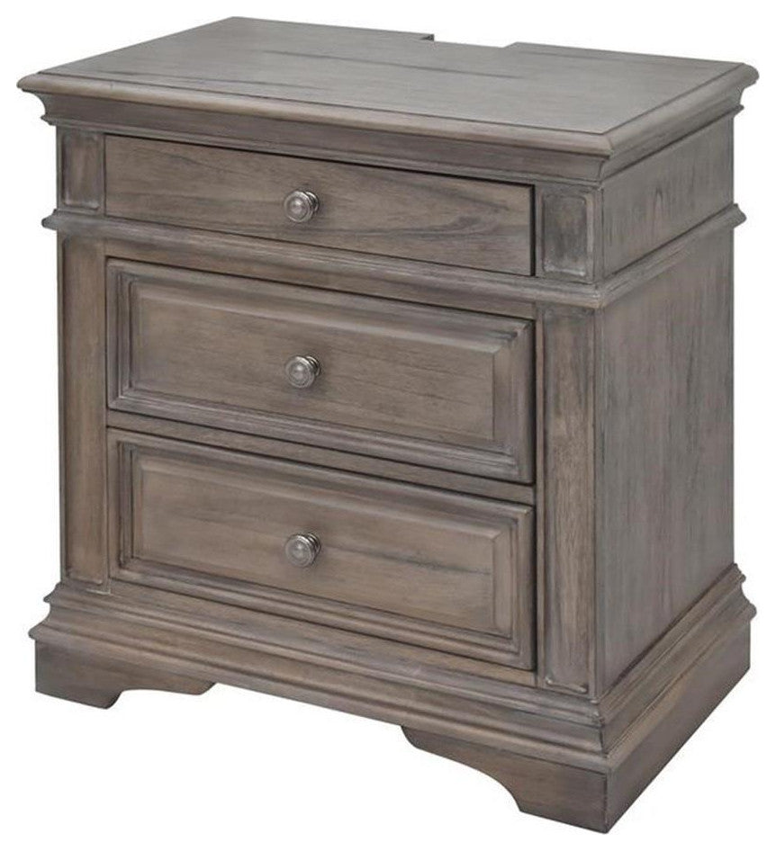 Pemberly Row Contemporary Driftwood Gray Wood 3-drawer Nightstand