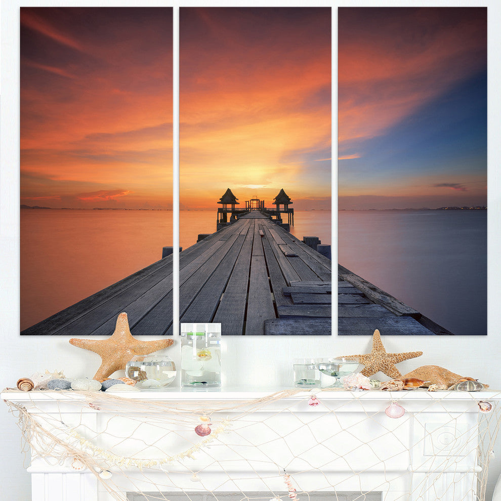 "Wooden Bridge Straight Into the Sea" Metal Wall Art, 3 Panels, 36"x28"