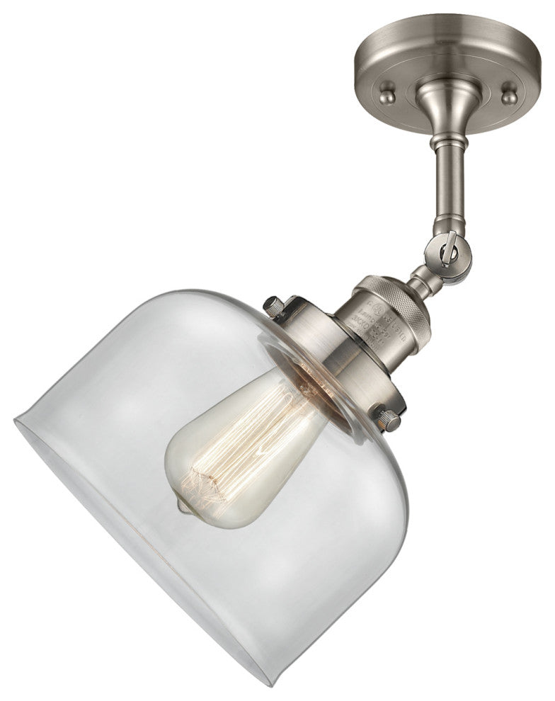 Large Bell 8" Semi-Flush Mount, Brushed Satin Nickel, Glass: Clear