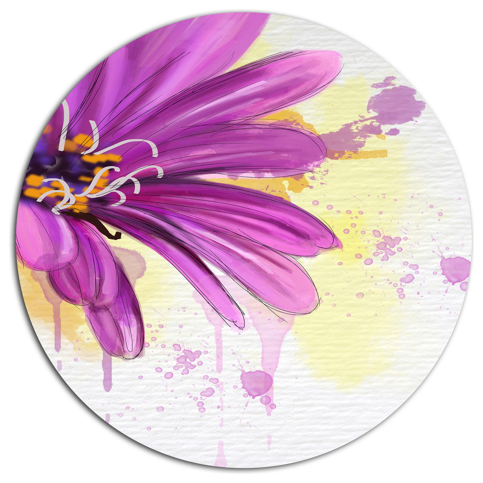 Lovely Purple Flower Watercolor, Modern Floral Round Wall Art, 11"