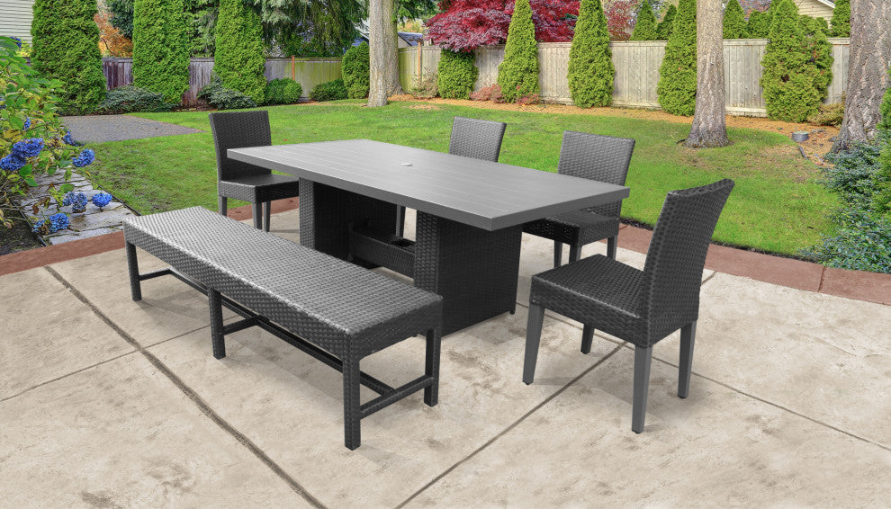 Barbados Rectangular Patio Dining Table, 4 Chairs and 1 Bench Espresso