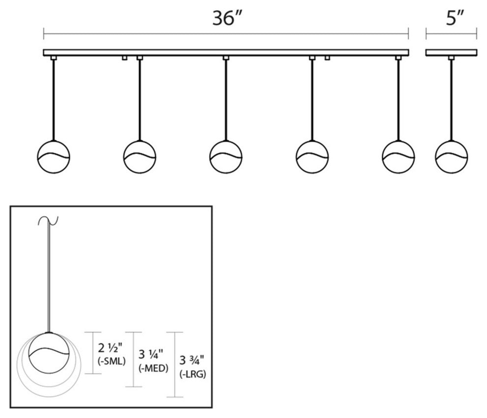 Sonneman 2921-SML Grapes 5 Light 37"W LED Suspension Linear - Brass