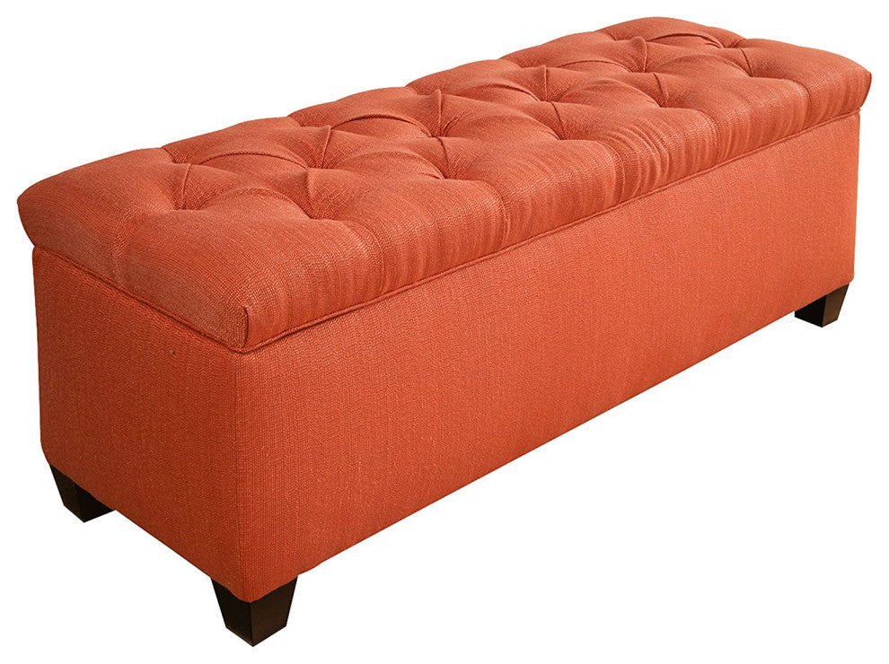 Large Storage Bench, Tufted Lid With 2 Hydraulic Arms and Shoe Divider, Pumpkin