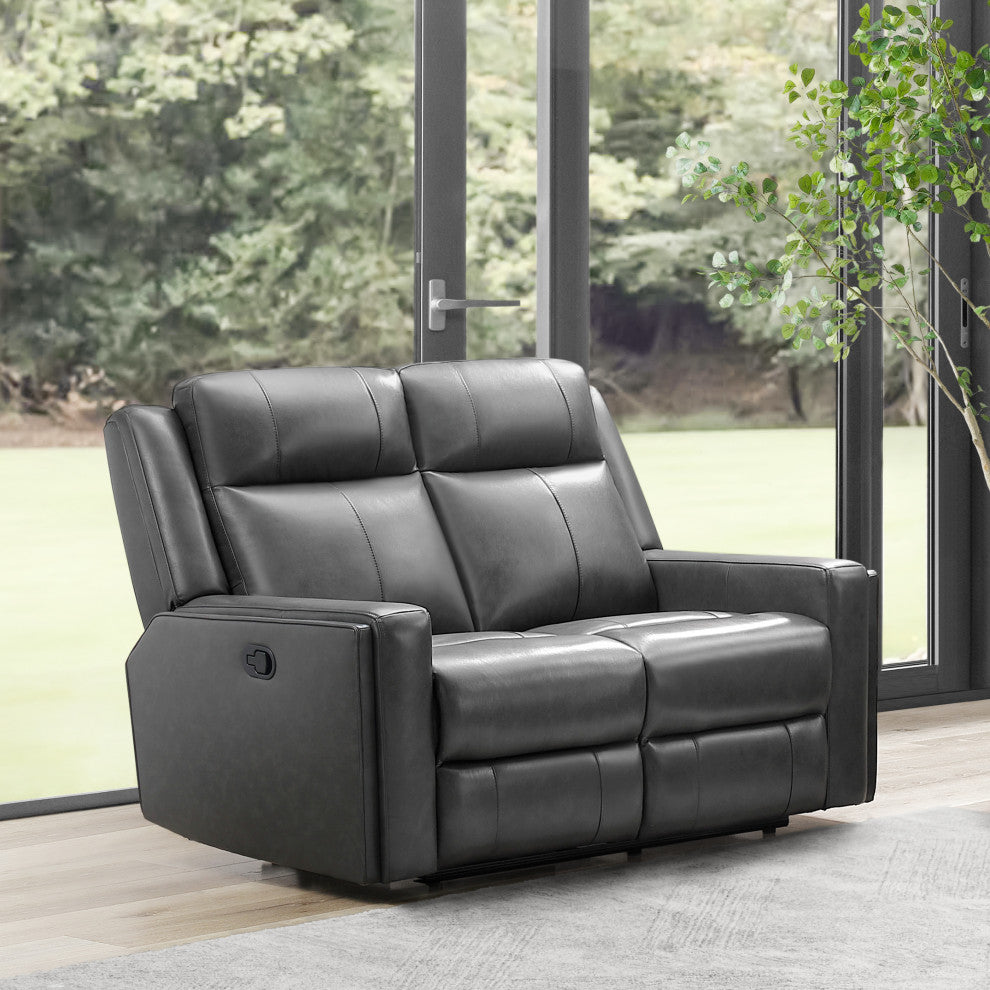 Rhodes Top-Grain Leather Manual Reclining Loveseat, Gray