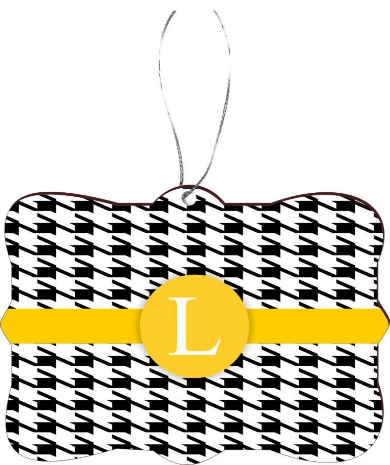 Letter L Yellow Houndstooth Monogram Rectangle Christmas Tree Ornament