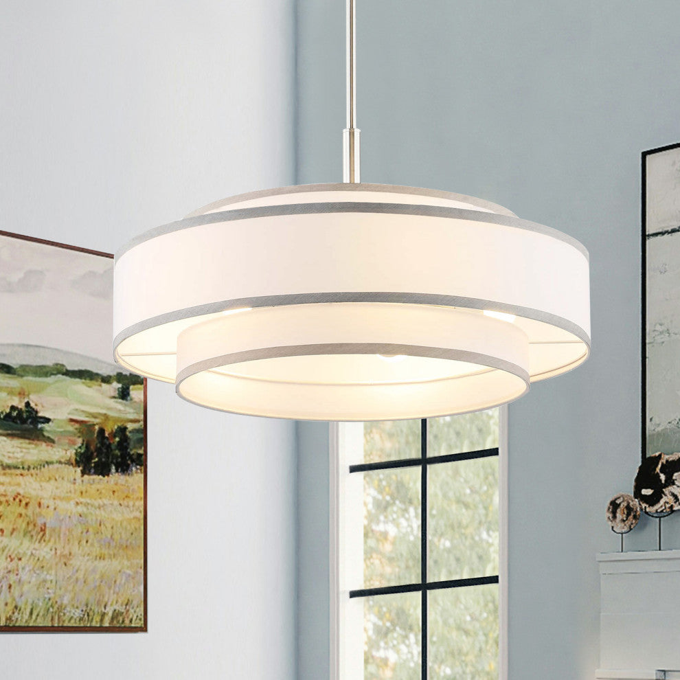 5-Light Dimmable Drum Chandelier with Double Shades, Nickel