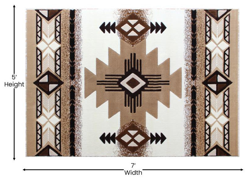 Mohave Collection Traditional Southwestern Style Area Rug, Ivory, 5' X 7'
