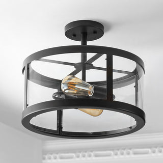 Herndon 2-Light 15" Iron/Glass Modern LED Flush Mount, Black by JONATHAN  Y