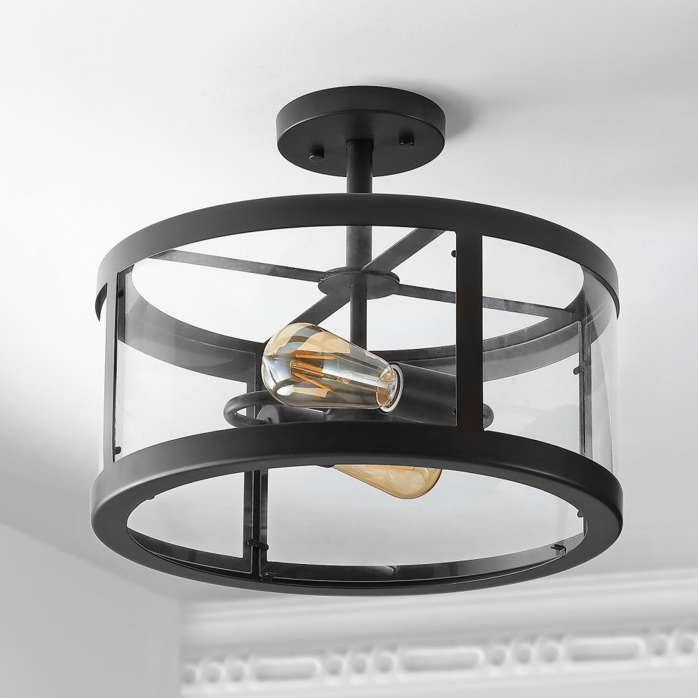 Herndon 2-Light 15" Iron/Glass Modern LED Flush Mount, Black by JONATHAN  Y