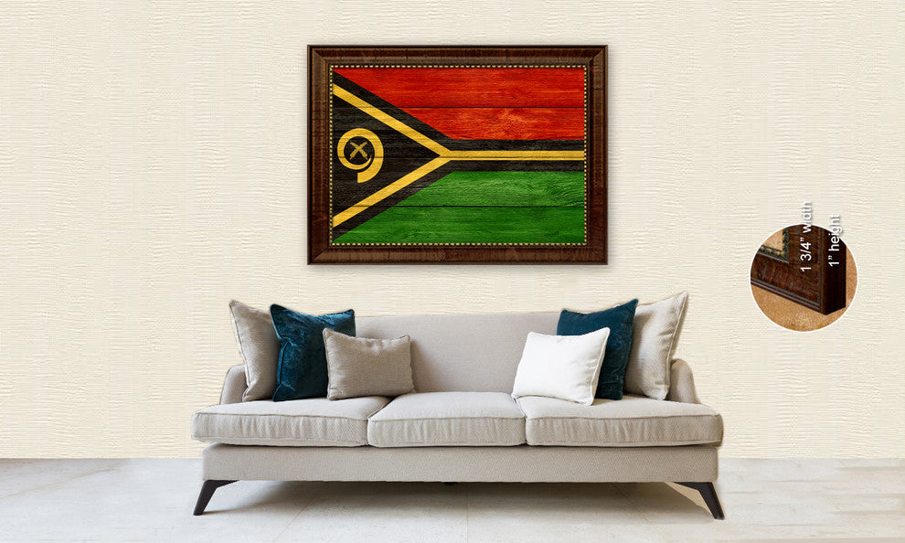 Vanuatu Country Textured Flag Print With Brown Gold Frame, 15"X21"