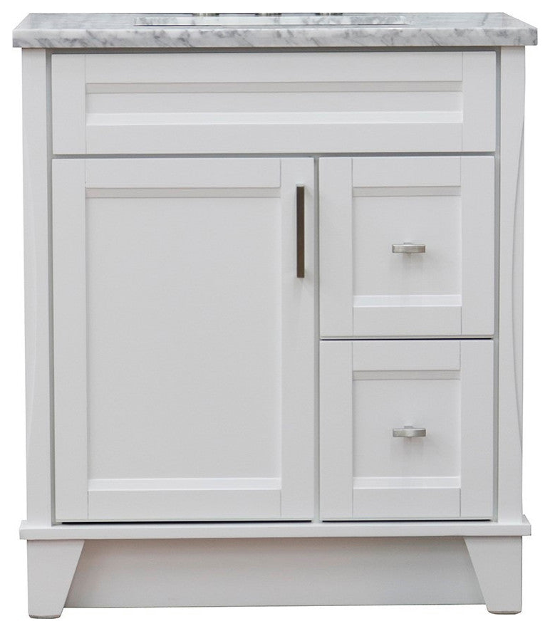 31" Single Sink Vanity, White Finish With White Carrara Marble