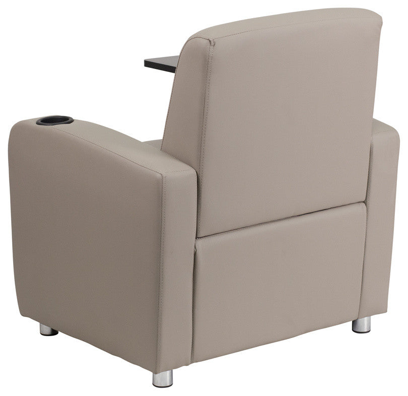 Gray LeatherSoft Guest Chair with Tablet Arm, Chrome Legs and Cup Holder