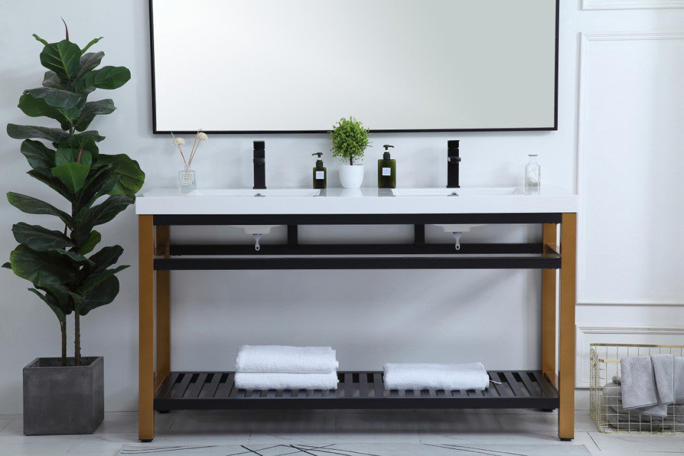 Home Living Single Bathroom Metal Vanity, Golden Black, 60"