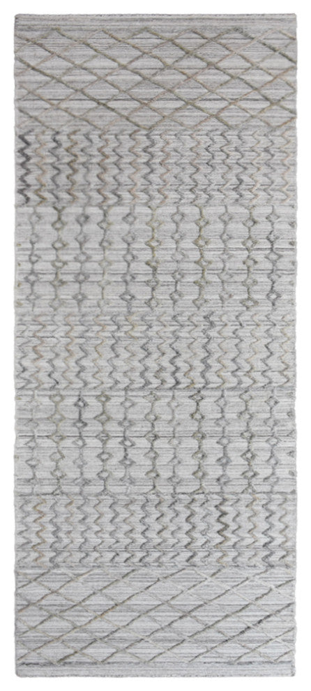 HAND WOVEN FLAT WEAVE KILIM POLYESTER AREA RUGS -Rectangle,Gray,Contemporary, [Runner] 2'6''x10'