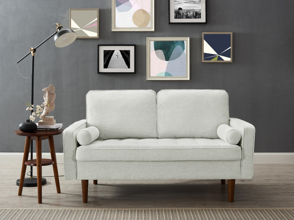 The Benard II Linen Square Arm Loveseat, Ivory White