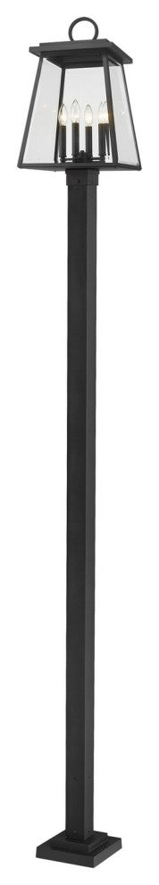 Zlite 521PHBS-536P-BK 4-Light Outdoor Post Mounted Fixture, Clear Beveled