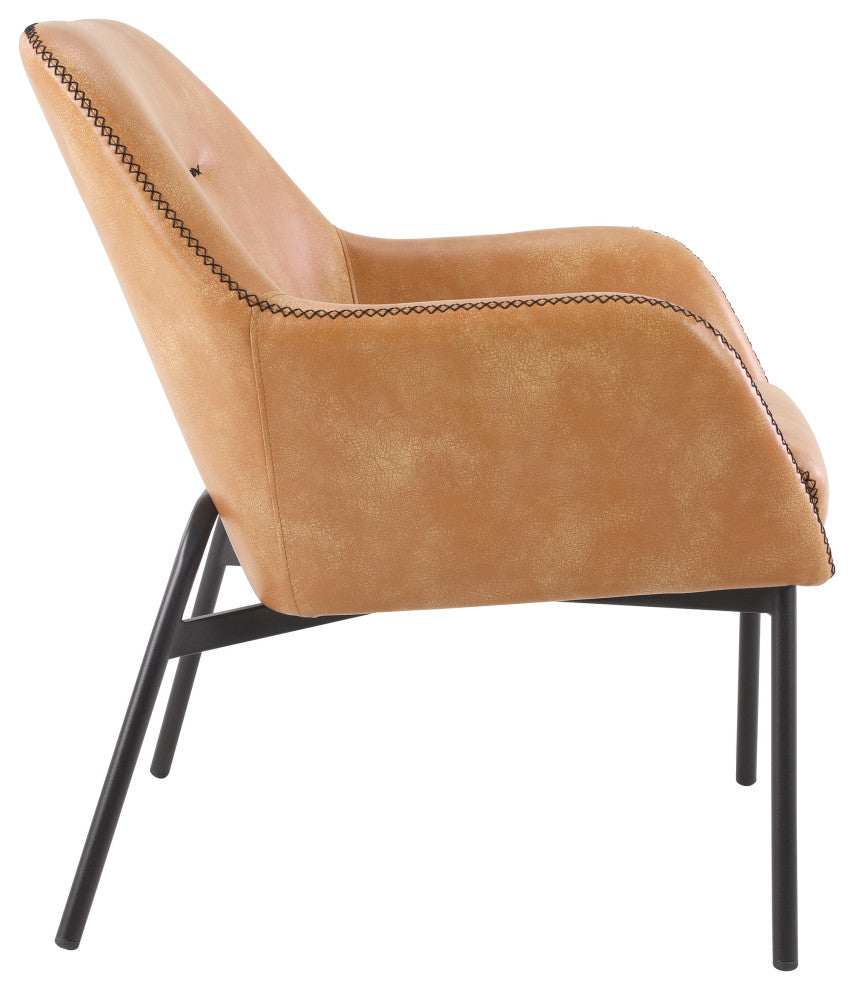 Brooks Accent Chair, Sand Faux Leather With Black Stitch and Black Legs