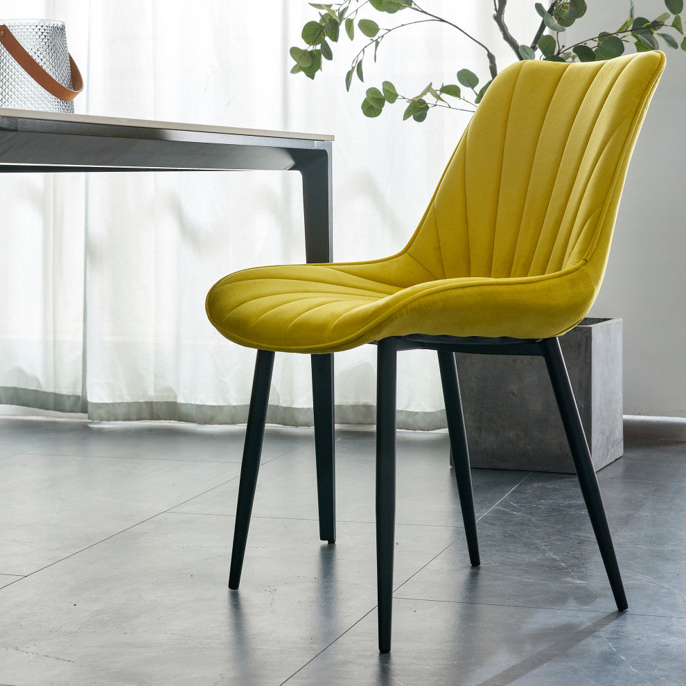 20 in.W Indoor Velvet 4 Dining Chairs with Cushions and Coated Legs, Yellow