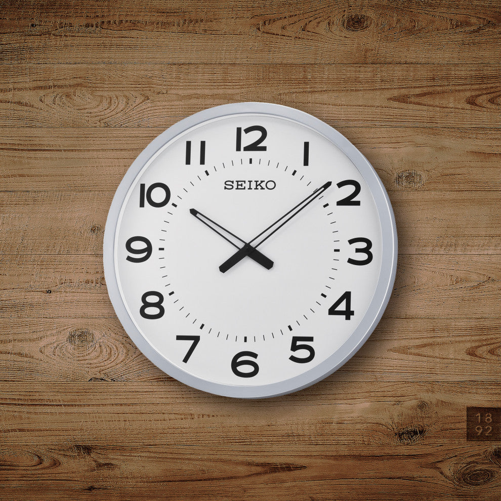 Seiko Clocks, 20" Ultra-Modern Silver-Tone Framed Wall Clock