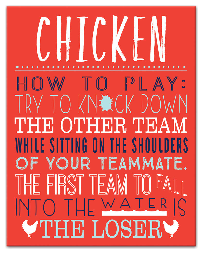 Chicken Swimming Pool 11x14 Canvas Wall Art