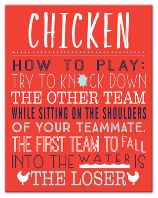 Chicken Swimming Pool 11x14 Canvas Wall Art