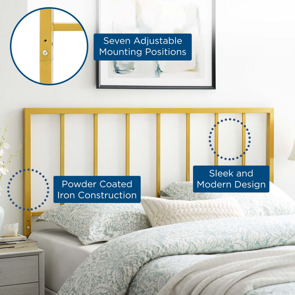 Headboard, Queen Size, Metal Steel, Gold, Modern Contemporary, Bedroom Master