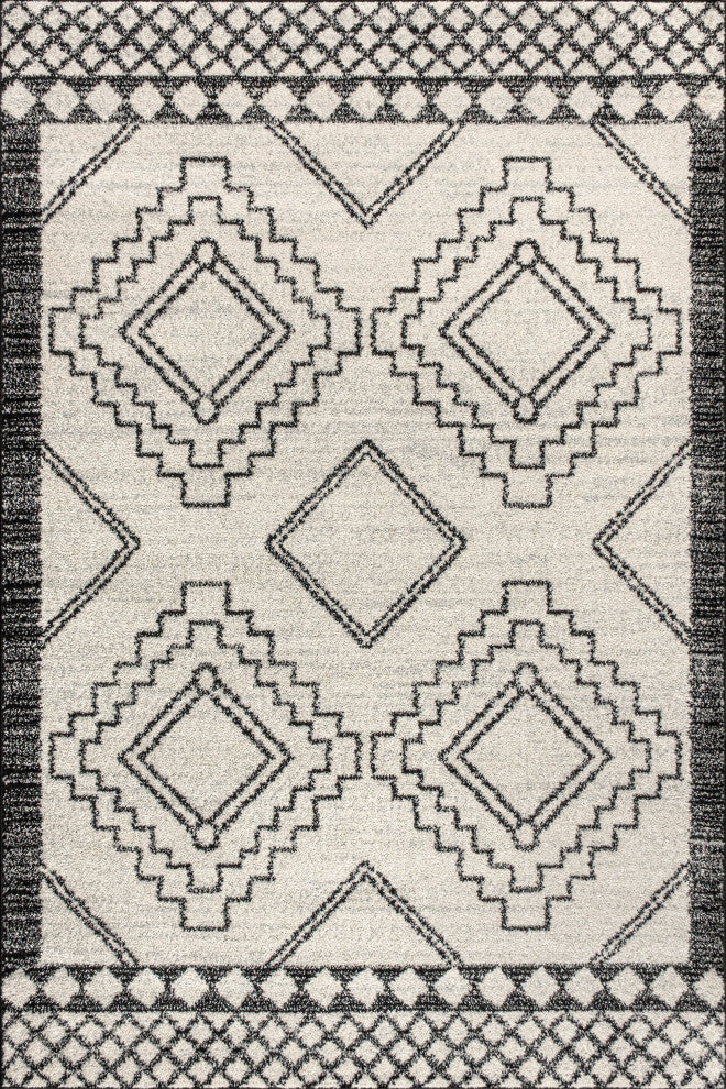 Amir Moroccan Beni Souk Rug, Cream/Black, 8' Square